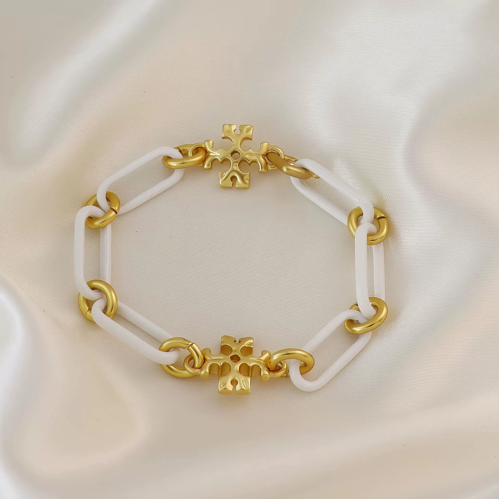 Tory Burch Classic Gold Plated Brass Double Chain Bracelet